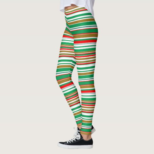 All-over print Gestreepte Kerst Vakantie Leggings (Links)