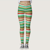 All-over print Gestreepte Kerst Vakantie Leggings (Voorkant)