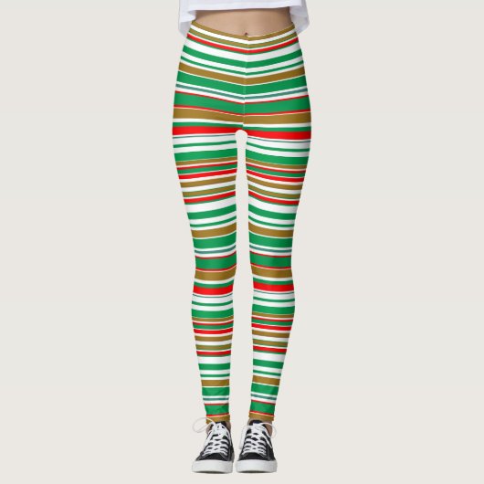 All-over print Gestreepte Kerst Vakantie Leggings (Voorkant)