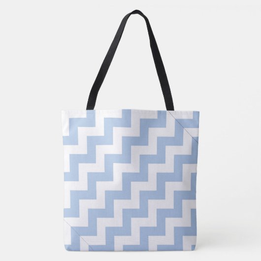 All-Over-Print Lichtblauw & Wit Diagonale Zigzags Tote Bag (Voorkant)