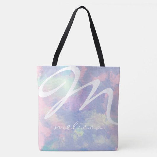 all-over-print lila waterverf canvas tas met naam (Voorkant)
