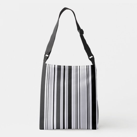All-over-print moderne zwarte, witte, grijze strep crossbody tas (Achterkant)