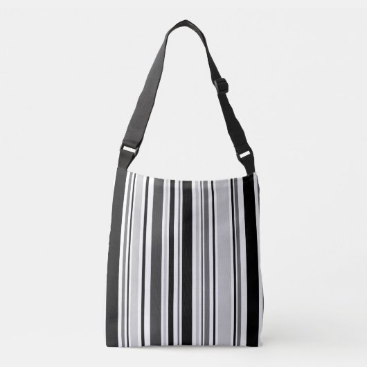 All-over-print moderne zwarte, witte, grijze strep crossbody tas (Voorkant)