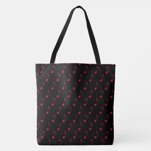 all_over_print red musical notes op zwart tote bag (Voorkant)