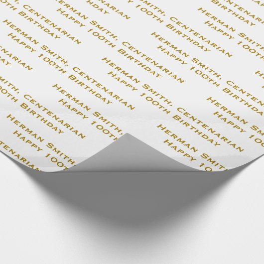 All-over Print Repetating Jouw tekst - Gold/White Cadeaupapier (Hoek)