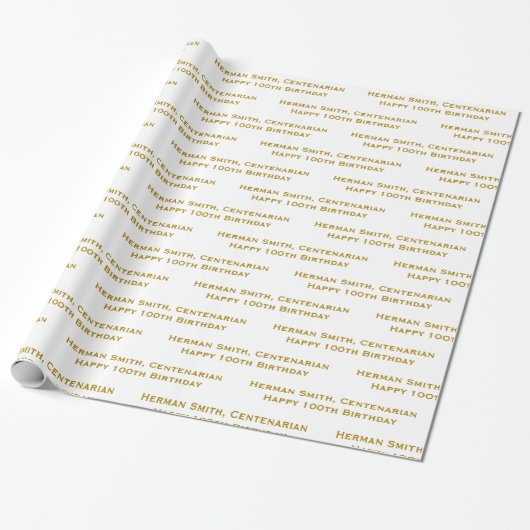All-over Print Repetating Jouw tekst - Gold/White Cadeaupapier (Uitgerold)