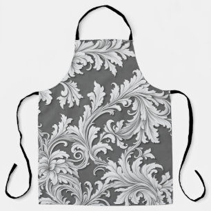 All-Over Print Schort Damask Zwart Wit Grijs