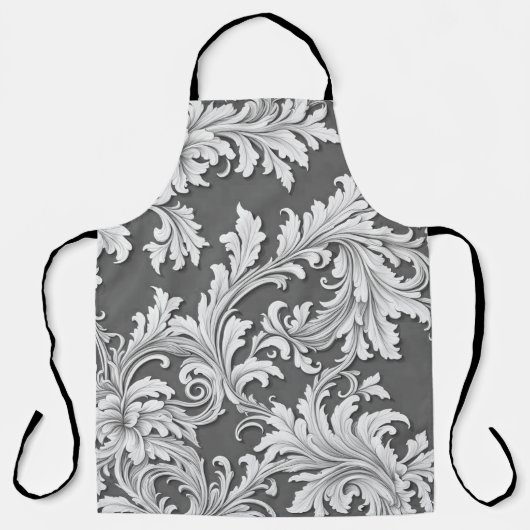 All-Over Print Schort Damask Zwart Wit Grijs (Voorkant)