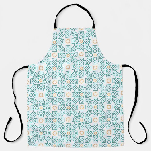 All-Over Print Schort Teal & Goud Arabesk Chef Sch (Voorkant)