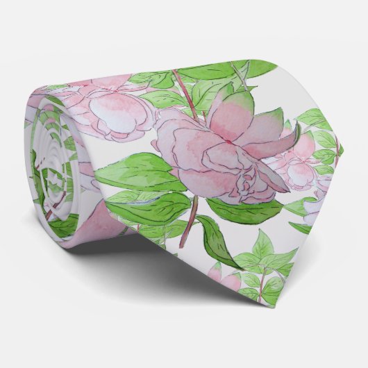 All over print van grote zacht roze bloemen stropdas (Opgerold)