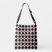 All-over-print zwart, wit, rood diamantpatroon crossbody tas (Achterkant)