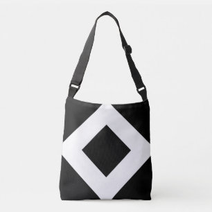 All-Over-Print Zwarte Diamant, Vetgedrukte Witte R Crossbody Tas