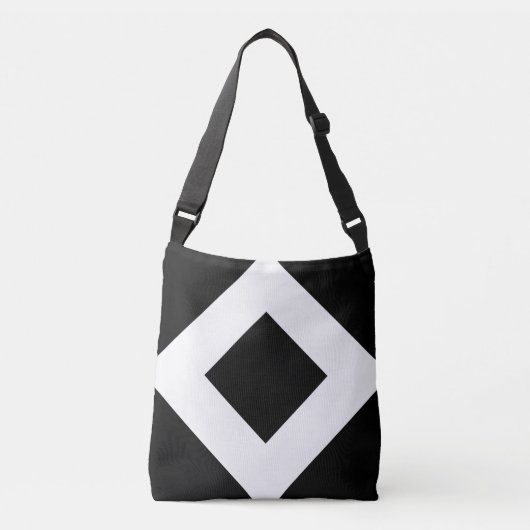 All-Over-Print Zwarte Diamant, Vetgedrukte Witte R Crossbody Tas (Voorkant)