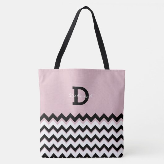 all-over-printed tote with chevron stripes + name bag (Voorkant)