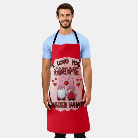 All-Over Red I Love You Gnome Kitchen Schort (Gedragen)