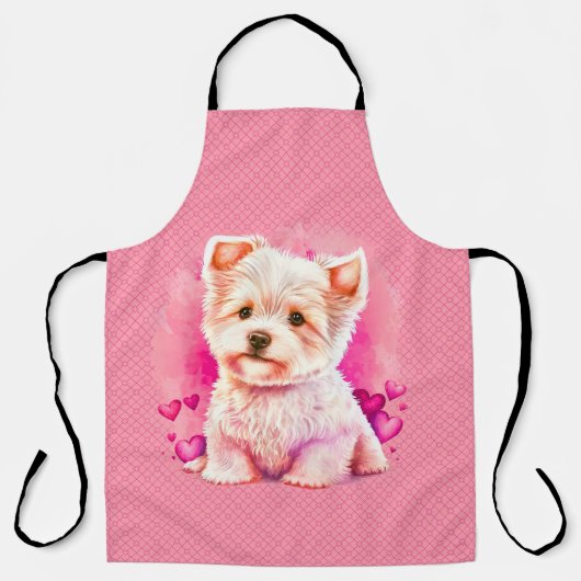 All-over roze op roze puppy Love Kitchen Schort (Voorkant)