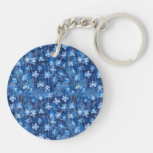 All Over Shades of Blue Floral Two-sided Sleutelhanger (Achterkant)