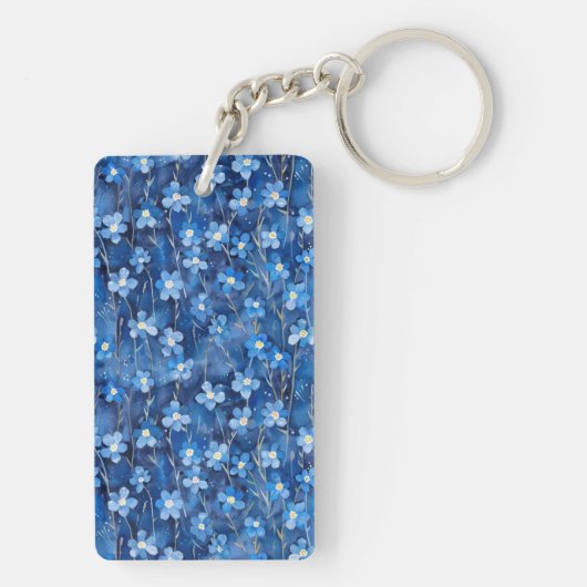 All Over Shades of Blue Floral Two-sided Sleutelhanger (achterkant)