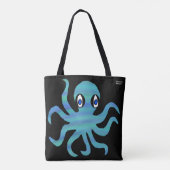 All-over Tas - Blue Green Octopus (zwart) (Achterkant)