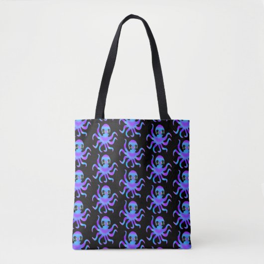 All-over Tas - Blue Violet Octopus (patroon zwart) (Voorkant)