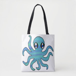 All-Over Tote - Blauwe Groene Octopus (wit) Bag