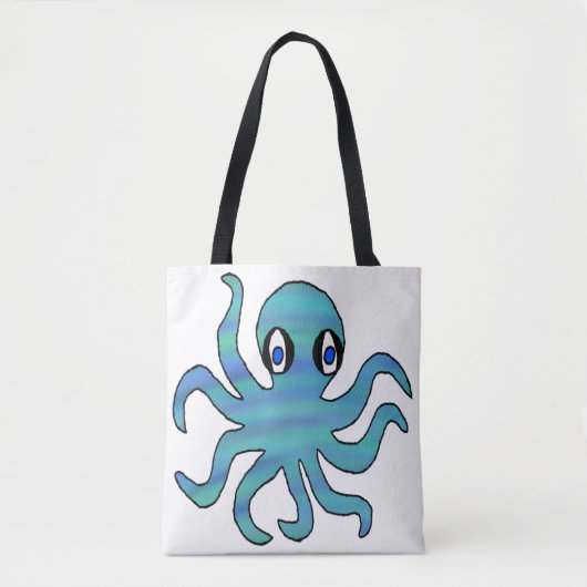 All-Over Tote - Blauwe Groene Octopus (wit) Bag (Voorkant)