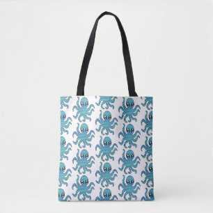 All-Over Tote - Blauwgroene Octopus (patroon wit Bag