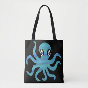 All-Over Tote - Blauwgroene Octopus (zwart) Bag