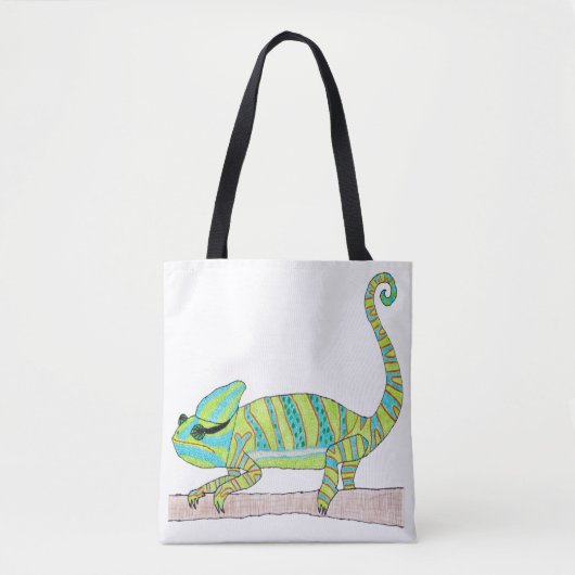 All-Over Tote - Groene Kameleon (wit) Bag (Voorkant)
