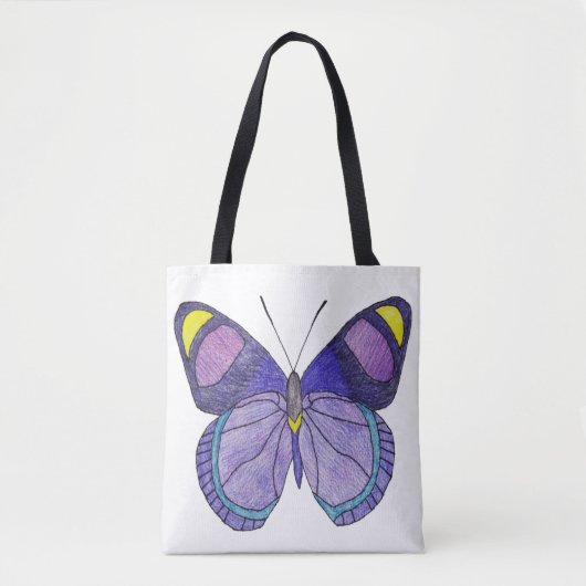 All-Over Tote - Paarse Vlinder (wit) Bag (Voorkant)