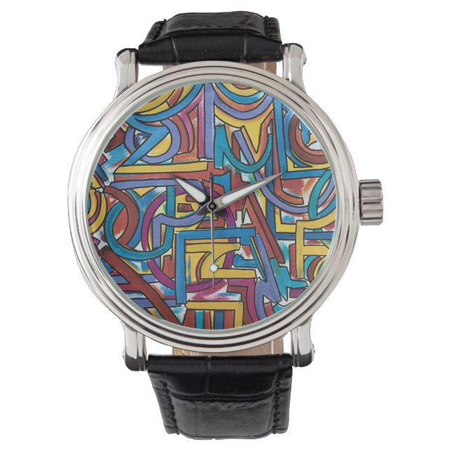 All Paths Go There-Hand Painted Abstract Art Horloge (Voorkant)