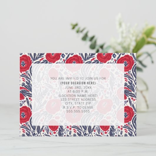 All Purpose Algemene Rood Wit Blauw Bloemstuk Fees Kaart (Staand voorkant)