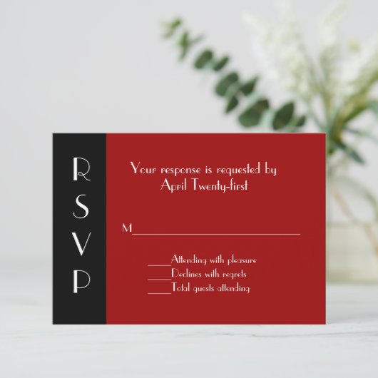 All Purpose Red en Black RSVP-reactiekaart RSVP Kaartje (Staand voorkant)