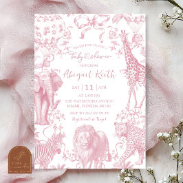 All Roze Safari Toile Baby Shower Uitnodiging