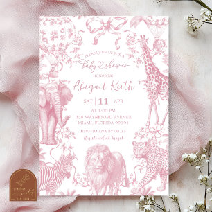 All Roze Safari Toile Baby Shower Uitnodiging