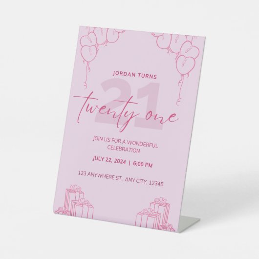 All Roze Verjaardag Piedestal Reclamebord Met Voetstuk (Voorkant)