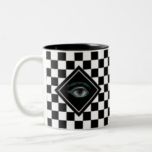 All Seeing Eye op Zwarte & Witte Schaak Magic Mug Tweekleurige Koffiemok