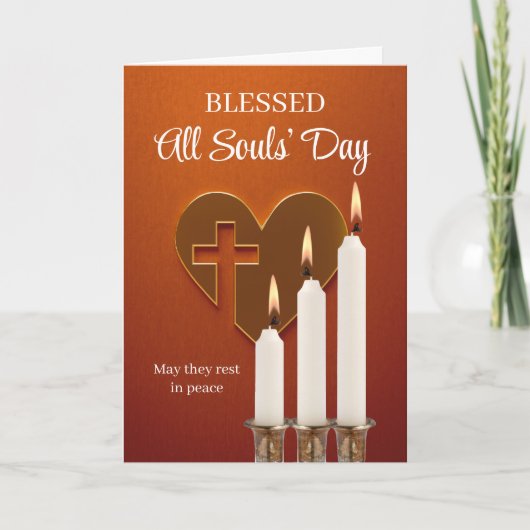 All Souls Day Heart Cross en brandende kaarsen Kaart (Voorkant)