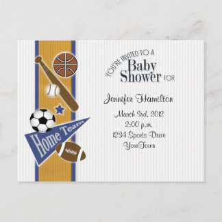 All Sports Baby Briefkaart Invitation Gold & Blue