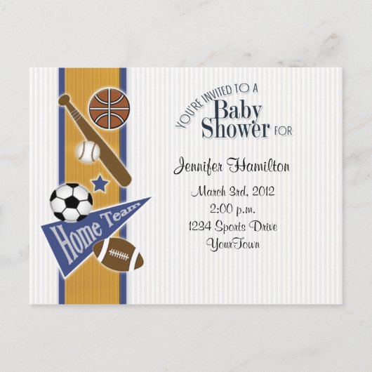 All Sports Baby Briefkaart Invitation Gold & Blue (Voorkant)