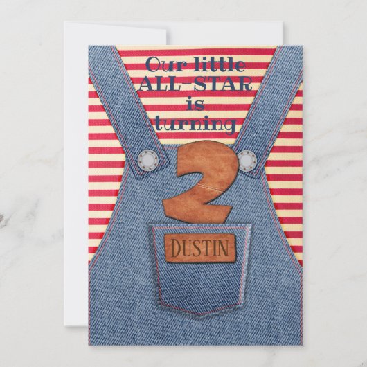 All-Star 2e verjaardag Denim Overalls Uitnodiging (Voorkant)