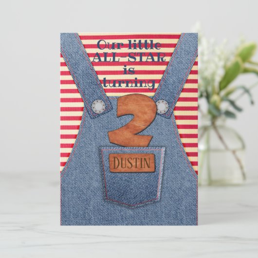 All-Star 2e verjaardag Denim Overalls Uitnodiging (Staand voorkant)