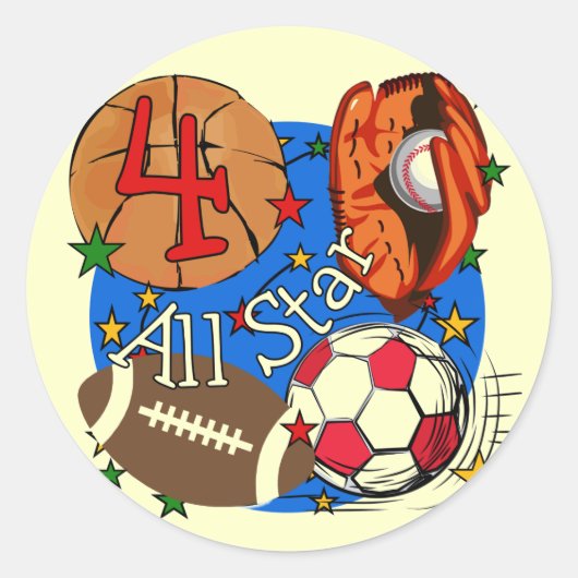 All Star 4e verjaardag Tshirts en geschenken Ronde Sticker (Voorkant)