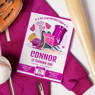 All Star Atleet Honkbal Roze Verjaardag Kaart
