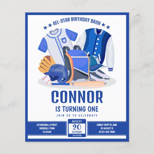 All Star Baseball Blue Budget Uitnodiging voor ver (Voorkant)