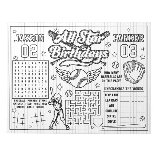All Star Baseball Gezamenlijke Verjaardag Kleuract Notitieblok (Voorkant)