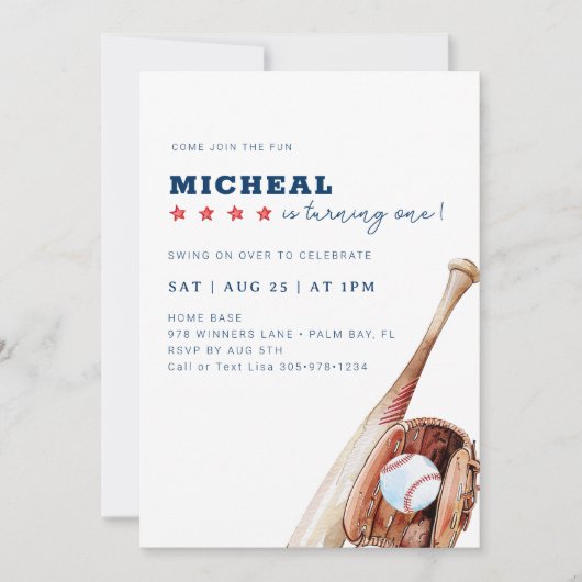 All-Star Baseball verjaardagsfeestje uitnodiging (Voorkant)