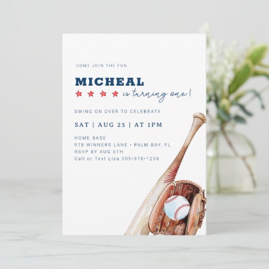 All-Star Baseball verjaardagsfeestje uitnodiging (Staand voorkant)