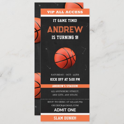 All-Star Basketbal Party Toelating Passes Kaart (Voorkant / Achterkant)