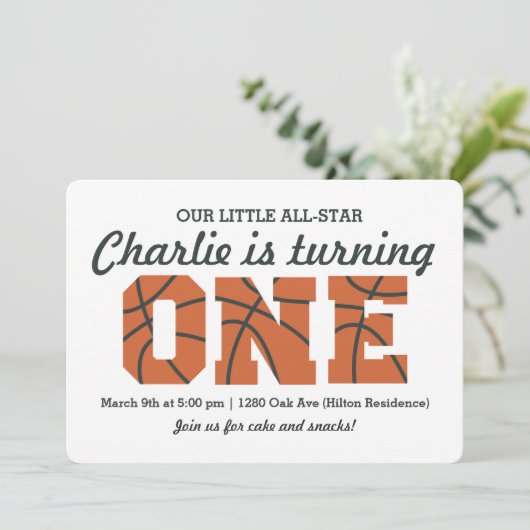 All-Star Basketball First Birthday Uitnodiging (Staand voorkant)